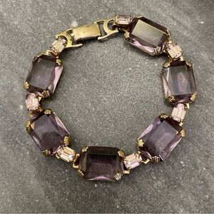 Vintage Amethyst Glass Purple Gold Crystal Bracelet